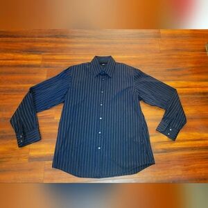 Men's Hugo Boss Black Collared Dress Shirt Navy And White Stripes